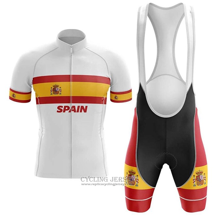 2020 Cycling Jersey Champion Spain White Short Sleeve And Bib Short